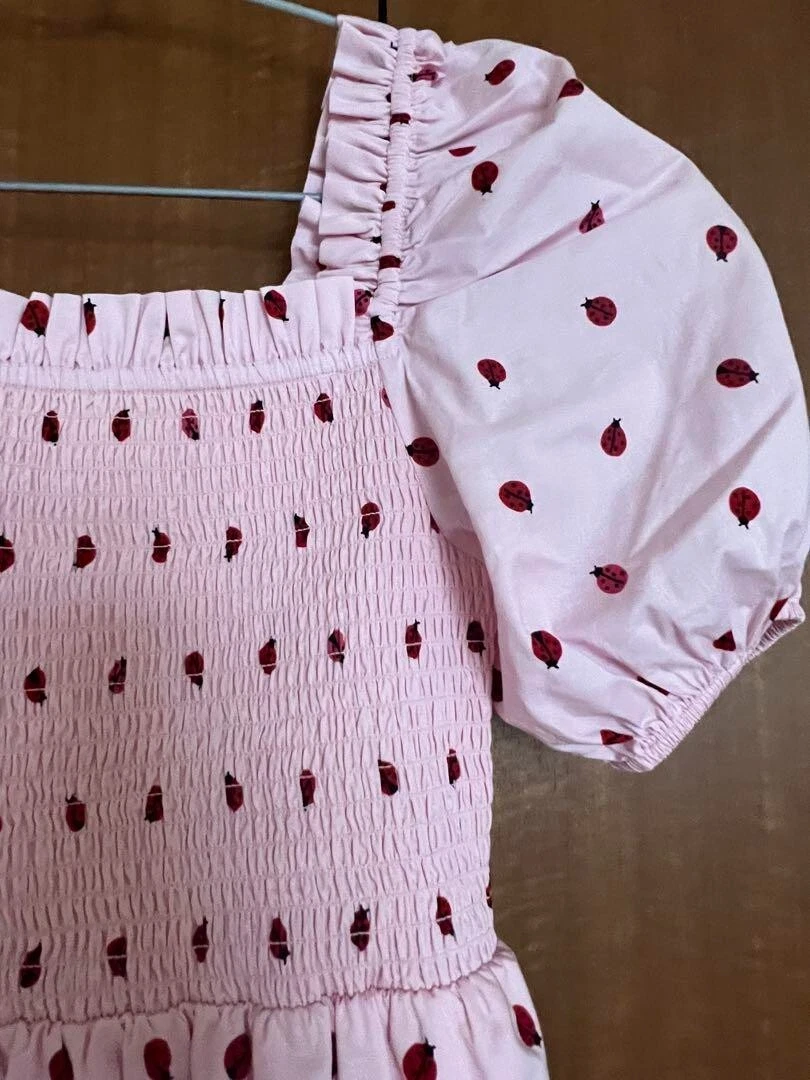 Abito midi coccinella kate spade nuovo taglia XS rosa manica a sbuffo vestito unico
