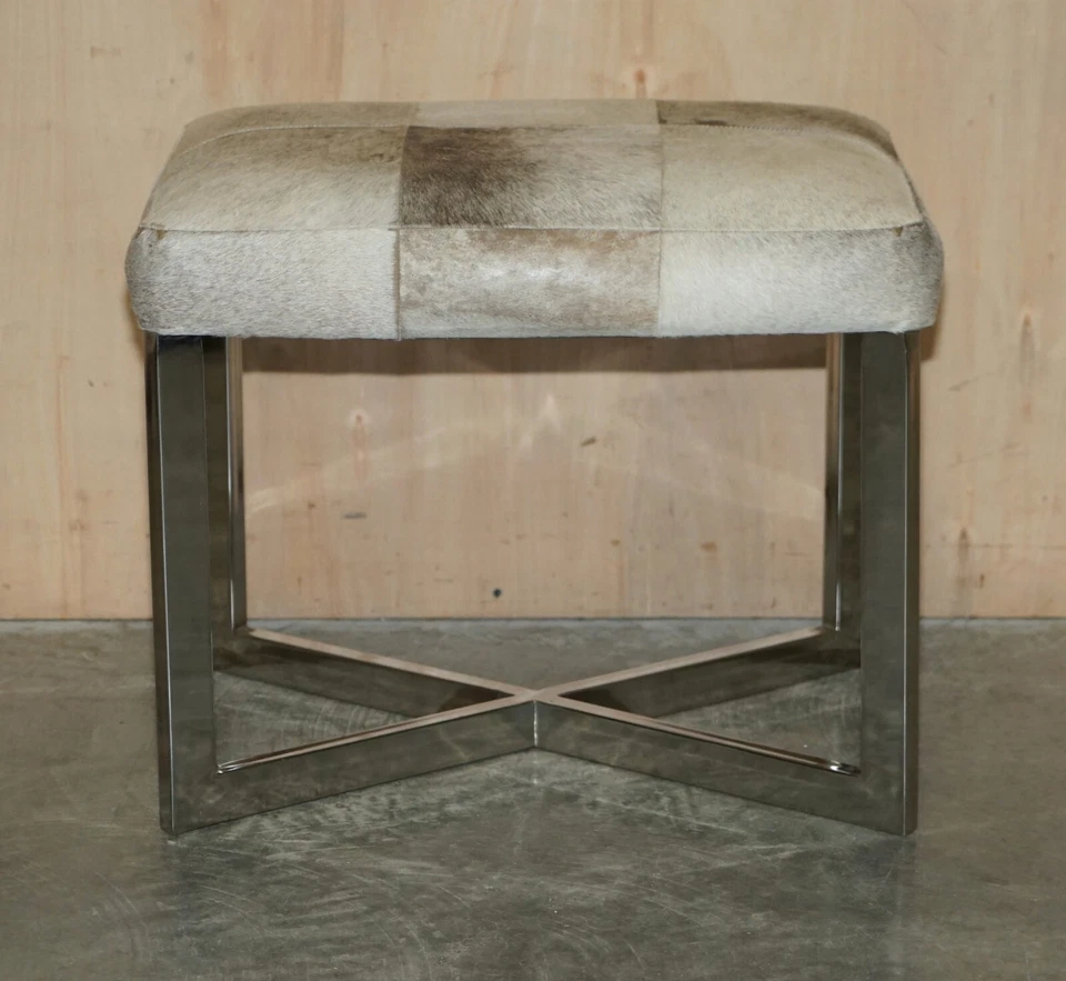 STUNNING EICHHOLTZ PONY HIDE CHROME STOOL FOR DESKS AND DRESSING TABLES - Image 2 of 4