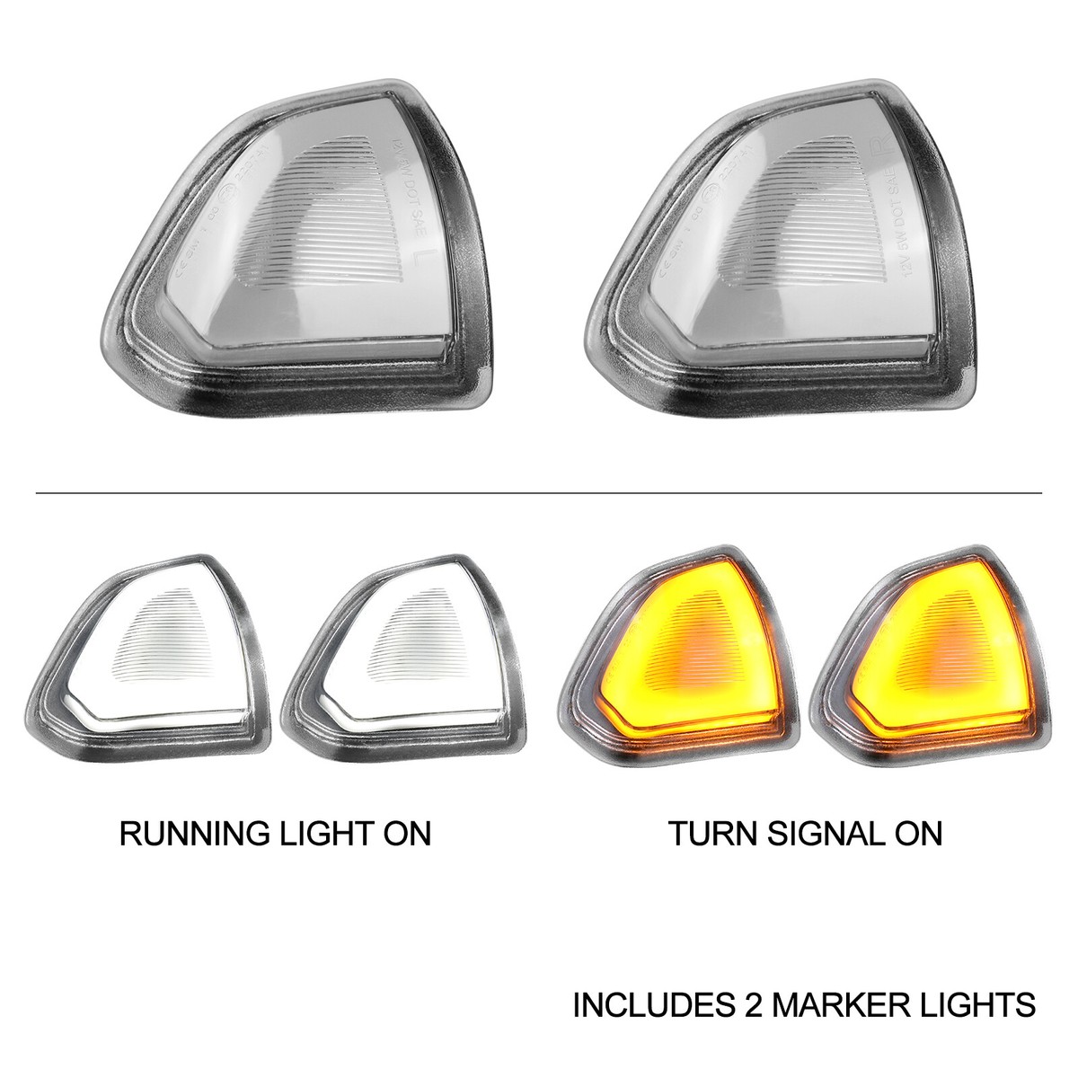 Switchback LED Side Mirror Lights For Dodge Ram 1500-5500 (2010-2018) - Clear Lens - View #2