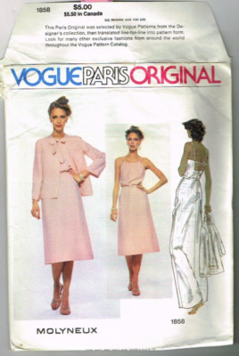 Dress Jacket Pattern Vogue 1858 Paris Original Designer Size 8 1970's VTG UN