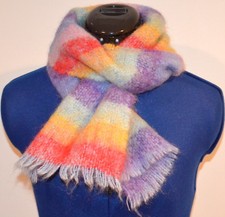 Vintage ALL MOHAIR PILE Scarf Multi-Color 58 in. x 8 in. - Made in Scotland