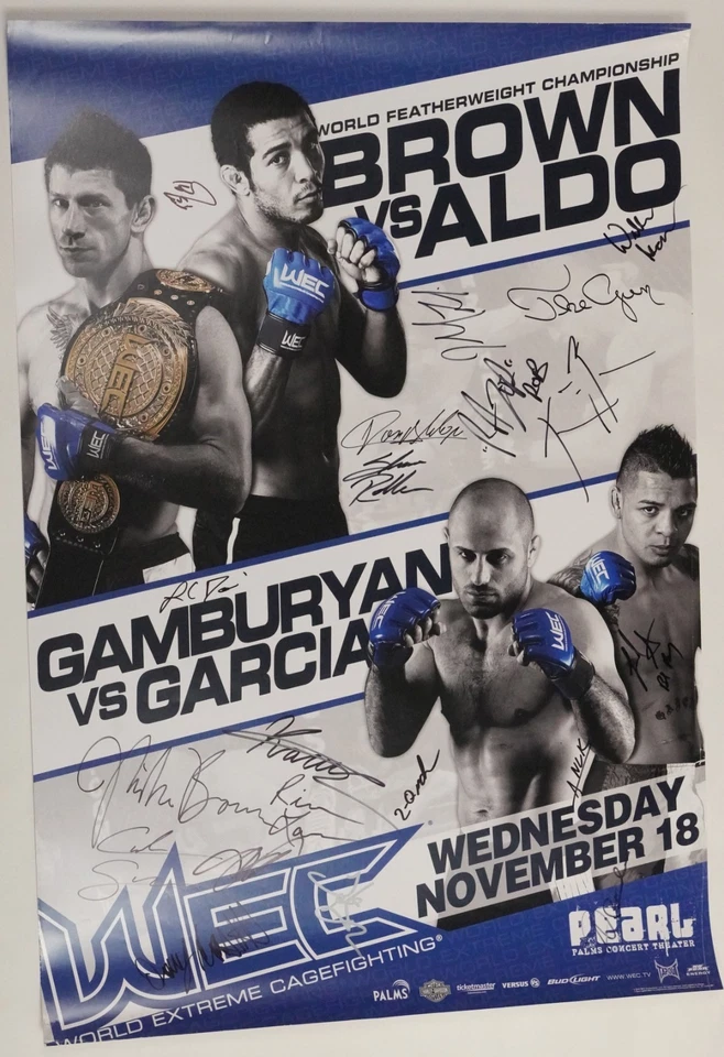 Jose Aldo Mike Brown Cub Swanson Signed by Card WEC 44 Fight Poster UFC SBC 125 - Image 3 of 4