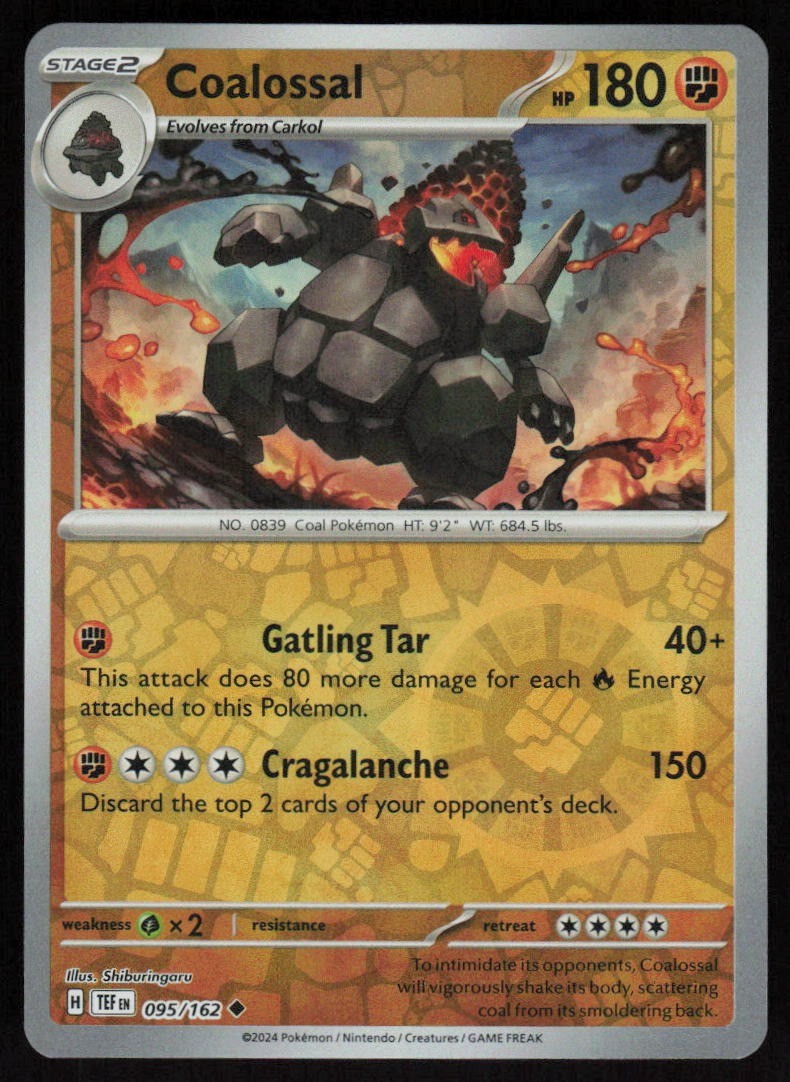 Coalossal 095/162 Reverse Holo Temporal Forces Pokemon TCG Near Mint