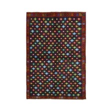 4'1"x6' Black Afghan Balooch with Geometric Design Hand Knotted Wool Rug 78800