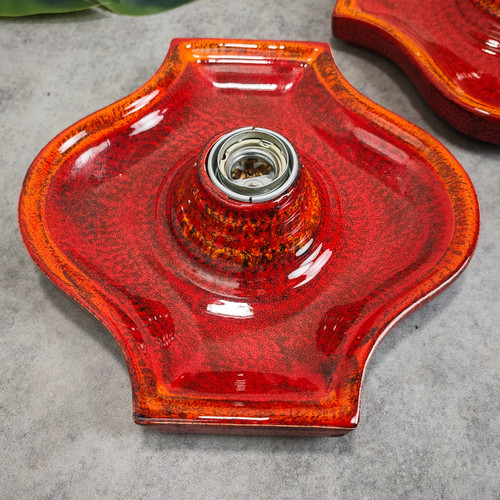 2 Fat Lava Keramik Wandlampen rot gesprenkelt Space Age 70er Leuchten WeeNTAGE - Picture 8 of 10