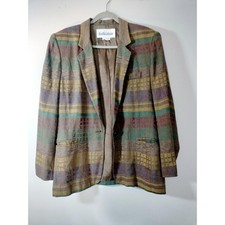Vintage Heather Stevens Woven Tapestry Blazer Jacket Brown  Teal