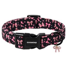 Adjustable Black Pink Bow Girl Dog Collar Fits Neck 1421 Inch Small Medium