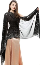 Womens Rhinestone Pashmina Shawl Wrap Sparkly Chiffon Scarf for Evening Dresses