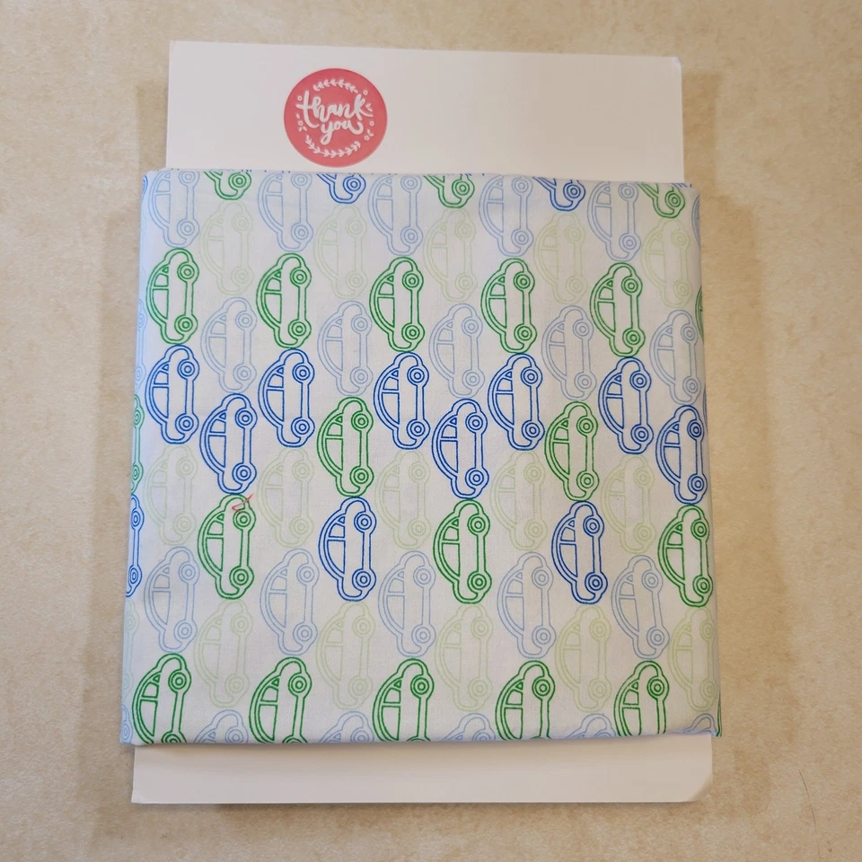 JoAnn Cars Cotton Fabric 35x44 Green Blue White Kids Quilting Sewing Craft  - Image 4 of 4