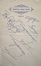TEMPLE GOLF CLUB MENU SIGNED BY BOB HOPE FRED PERRY TED RAY & DONALD PEERS 1952