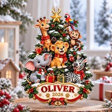 Personalized Safari Animal Christmas Ornament, Custom Kids Name Keepsake, Jungle