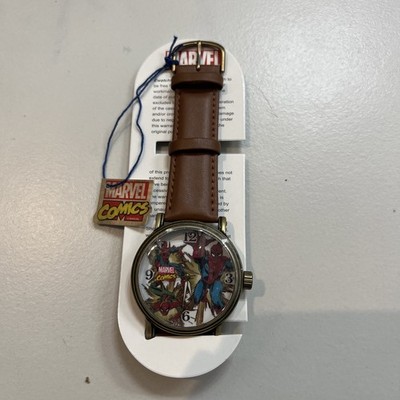 Marvel Comics Spider Man Watch Mens 42mm Brown Leather Strap New Battery