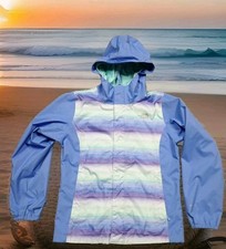 The North Face Rain Jacket Girls Medium 10/12 Blue Striped Excellent DryVent