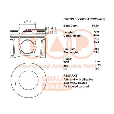 Complete Piston Series 100-14085 IAP QUALITY PARTS for Peugeot - Upgrade 050
