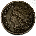 1908 Indian Head Penny Cent Very Good Condition 1c One Cent US Coin - SV169