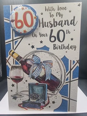 BGC 60TH HUSBAND BIRTHDAY CARD WITH BADGE VERSE 9" X 6" LARGE AGE 60 SIXTY