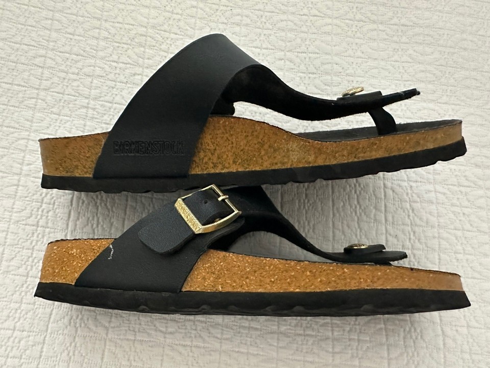 Birkenstock Gizeh Black Leather Sandal Size EU 38 Women's Thongs made Germany 