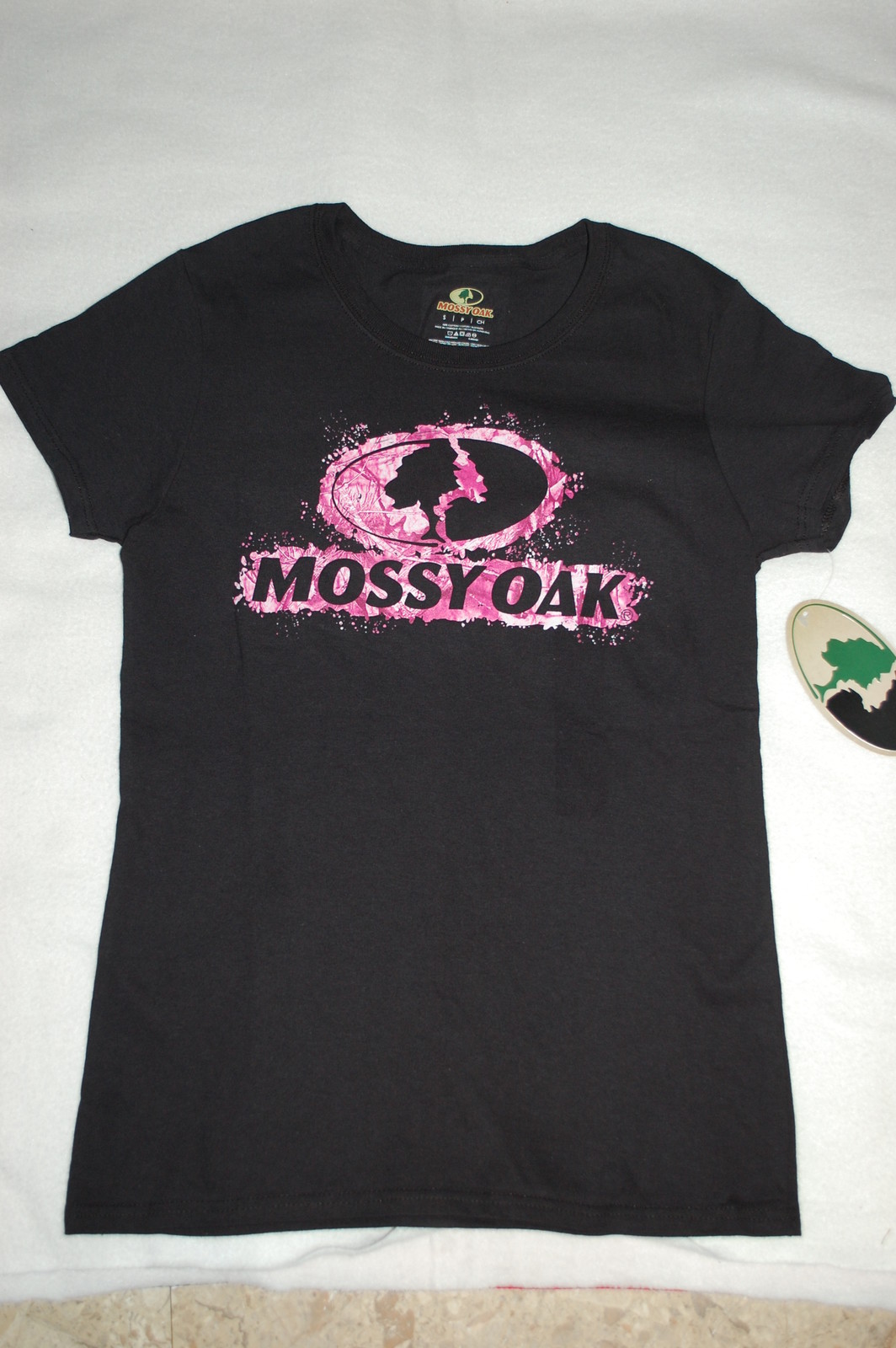 Womens Tee Shirt BLACK Cap Sleeve MOSSY OAK Hot Pink Camo Logo 2X 18-20