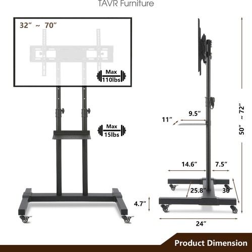 Mobile TV Stand with Height Adjustable&TILT Mount on Wheels for 32-70 inch TV - Picture 3 of 6