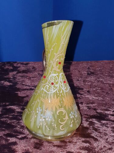 Victorian Welz (?) Yellow & White Spatter Glass, Enamelled Ewer - Picture 3 of 7
