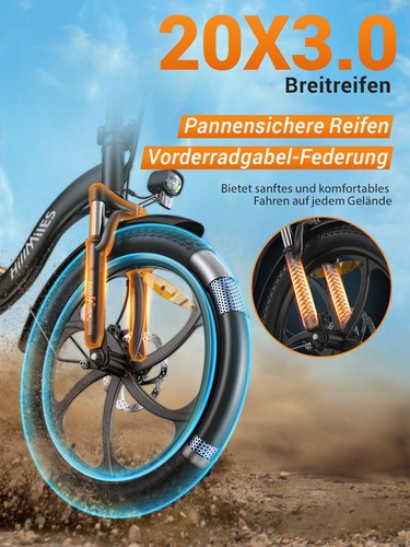 ENGWE EBike 20 Zoll Fat Reifen Klapp Elektrofahrrad 250W 36V/13AH Shimano 7 Gang - Bild 6 von 14