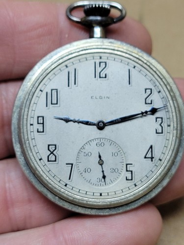 1923 Elgin 7 Jewel 12s Pocket Watch Runs Good Silverode Case Working - Picture 16 of 22