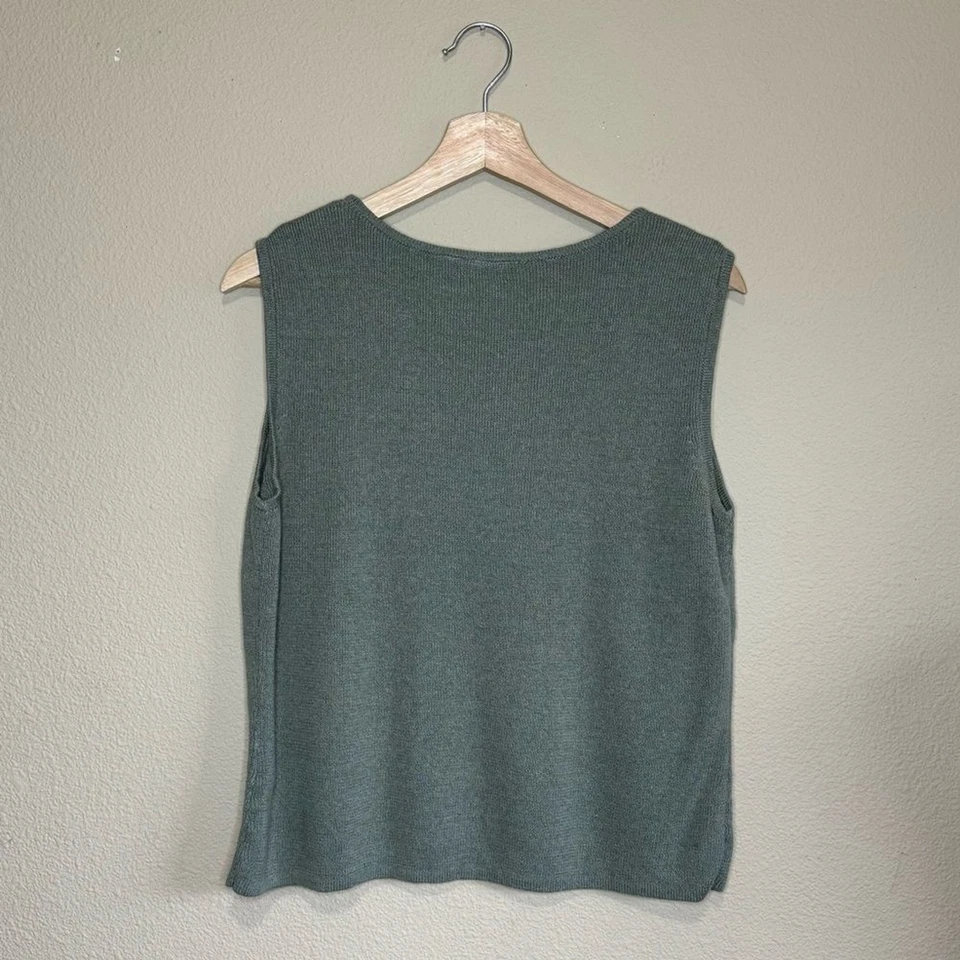 Caslon Top Mujer XL Mezcla Lino Bordado Flores Tejido Camiseta Sin Mangas Verde Foto 2 de 4