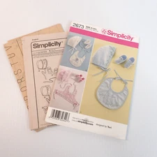 Simplicity Sewing Pattern 2673 Bonnets & Booties in 3 Sizes and Bibs UNCUT