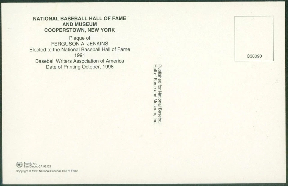 044, Original Autograph of Fergie Jenkins (2), HOF Plaque Postcard, Chicago Cubs - Image 2 of 3