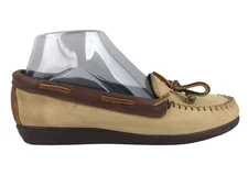Hamp Shires Womens Brown Beige Leather Slip On Casual Boat Shoes Size US 7 M