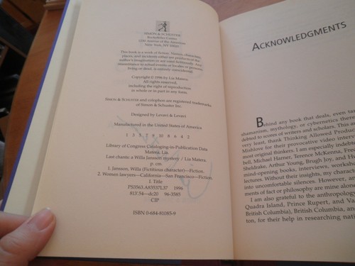 Last Chants Lia Matera Willa Jansson Mystery signed 1st edition hardcover book - Imagen 7 de 9