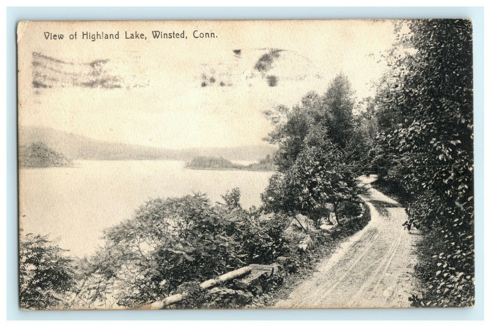 View of Highland Lake Winsted Connecticut 1912 Road Old Vintage