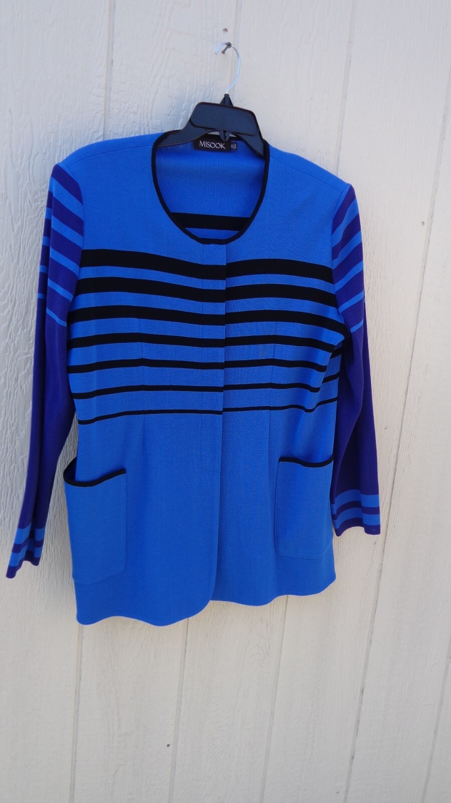 NICE Misook Multi Blue  Striped Front Zip Jacket … - image 7