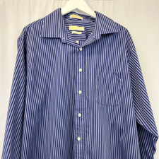 Michael Kors Mens Dress Shirt Blue Striped Long Sleeve Button Front Cotton XL