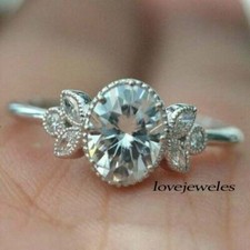 Oval Cut 2.55CT Real Moissanite Engagement Wedding Ring Woman 14K White Gold FN