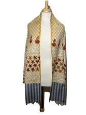 Pashmina Shawl Scarf Wrap Stole Embroidered 100% Kashmir Wool OFF WHITE GOLD