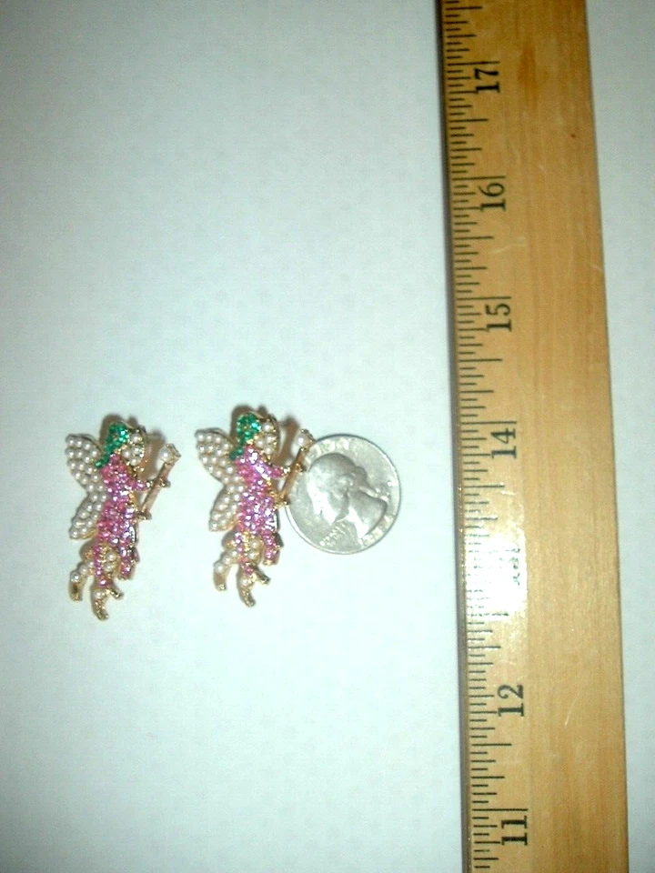 МНОГОЦВЕТНЫЙ АНГЕЛ кристаллы жемчуг крылья + палочка Betsey Johnson пирсинг серьги новый с ярлыками - Изображение 4 из 4