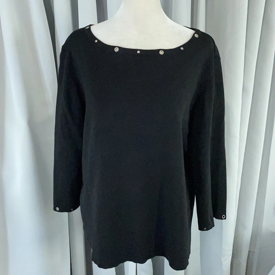 Suéter Kikit Mujer Extra Grande Negro Plata Ojal Disco Borde Edgy Oficina Trabajo Foto 2 de 4