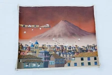 Gonzalo Endara Crow Original Oil Canvas  Painting El Tren Volador Signed 1991