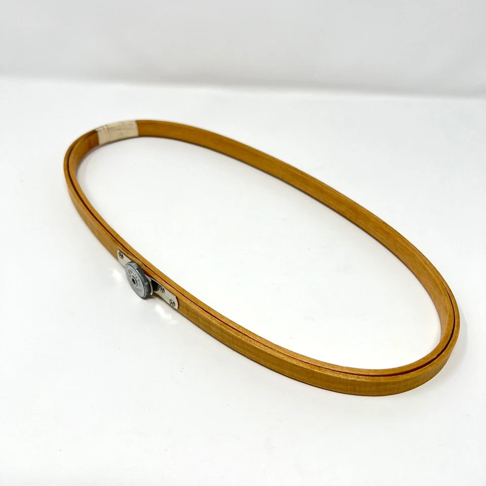 Vintage Queen Embroidery Hoop 12" OVAL Tension Wheel Dial Wooden Felt Lined USA - Image 4 of 4
