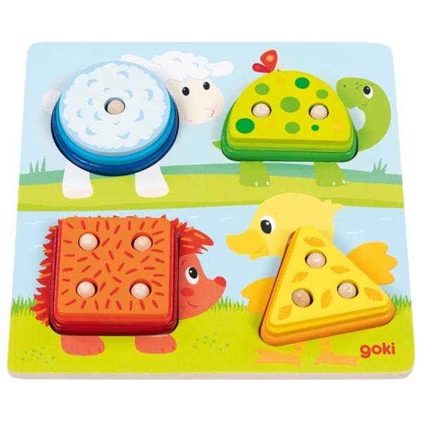 goki 58419 - Colour and Shape Sorting Board Animals - Made of Wood - Cute Animal