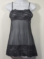Frederick's Of Hollywood Black Sheer Teddy Nightie Gown Med Adjustable Straps