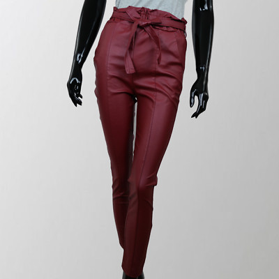 Pantaloni Donna effetto Pelle Ecopelle Lucido Vita Alta Bordeaux Retrò Sexy  Moda | eBay