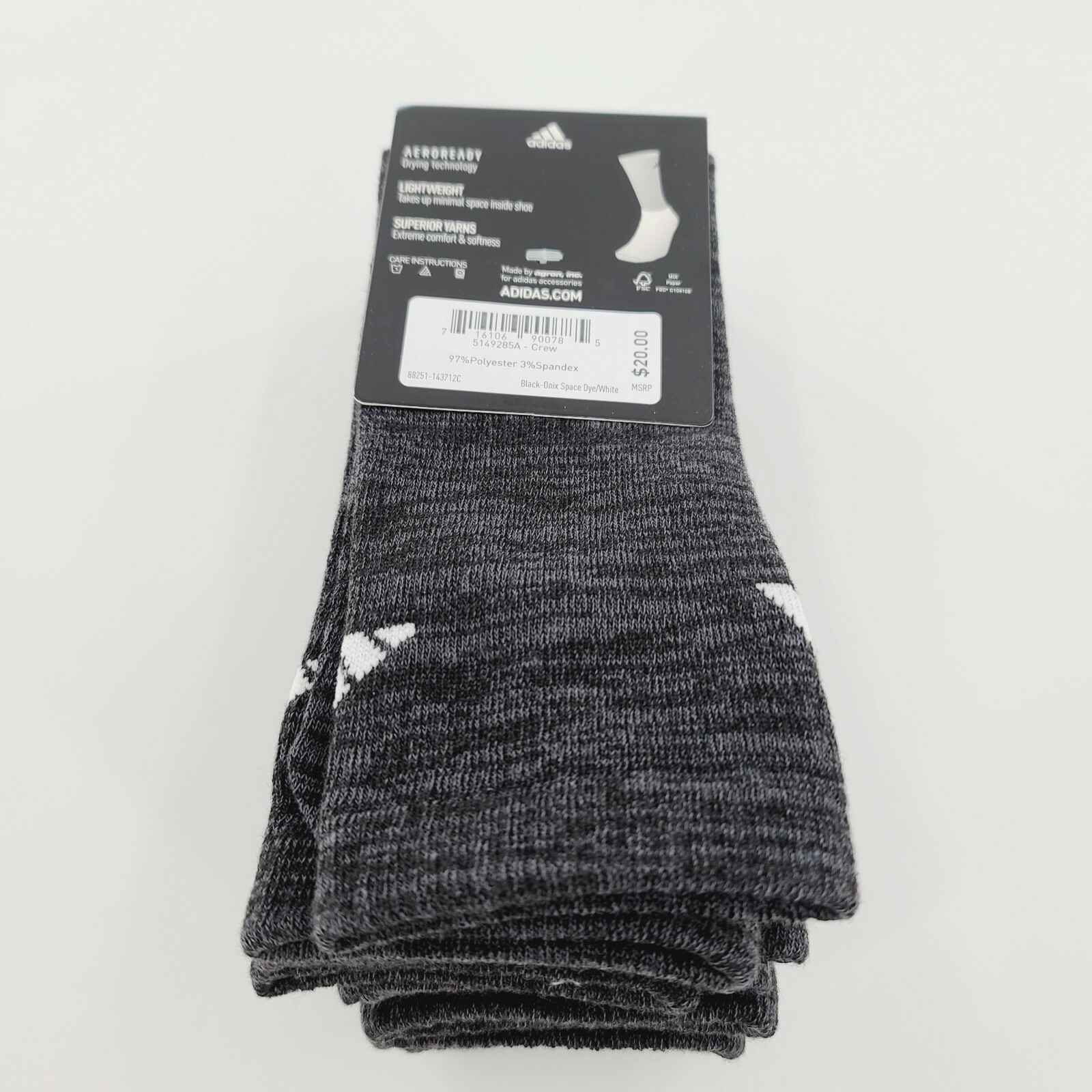 NEW Adidas Men's Superlite Crew Socks Black Gray White Aeroready 6