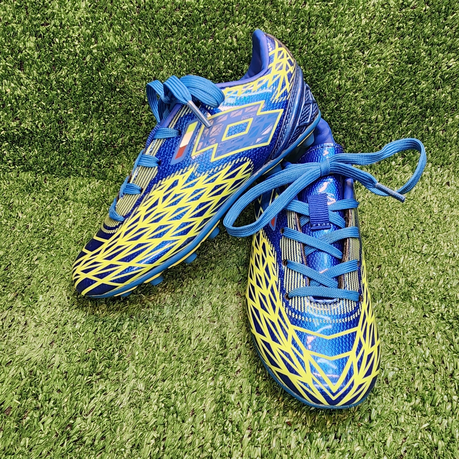 Scarpe da calcio tacchetti bambino taglia 11 Lotto Forza Elite Jr blu verde futbol