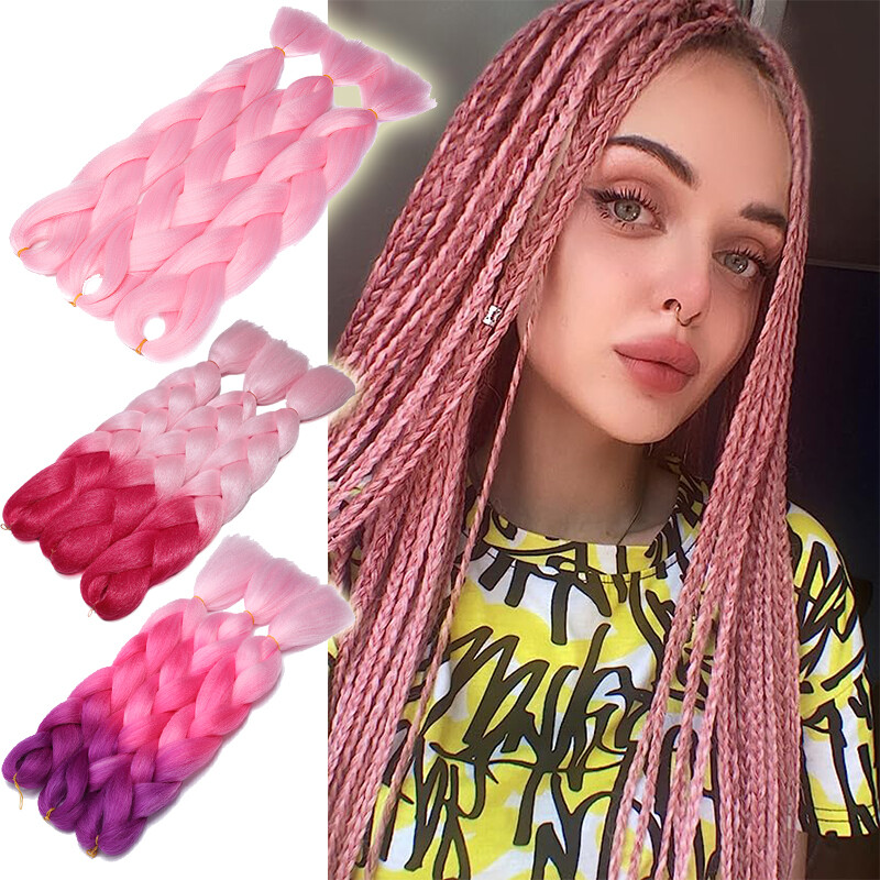 Box Braids With Pink Color