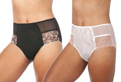 Affinitas Parfait Briana Highwaisted Brief Panty Black Floral P5675 2 PACK
