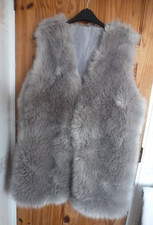 Lily L/xl Grey Multi Fake Long Fur Bodywarmer Gilet