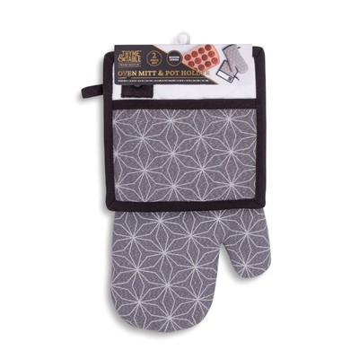 Thyme & Table Oven Mitt and Potholder, Gray Star, 2 Pack Set