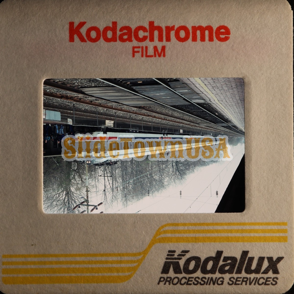 Vtg Train 1990 Slide SEPTA Commuter Cars at Station X3T009